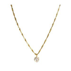 Vintage Round CZ Solitaire Charm Pendant Gold Tone Necklace 18" Long Chain